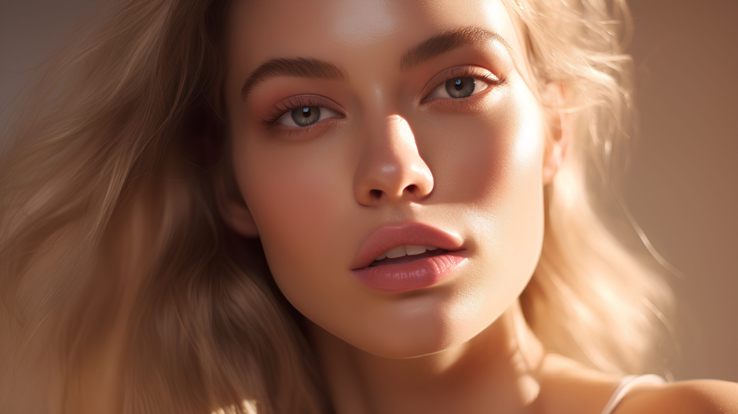closeup portrait of beautiful young woman face. perfect skin. beauty, fashion.